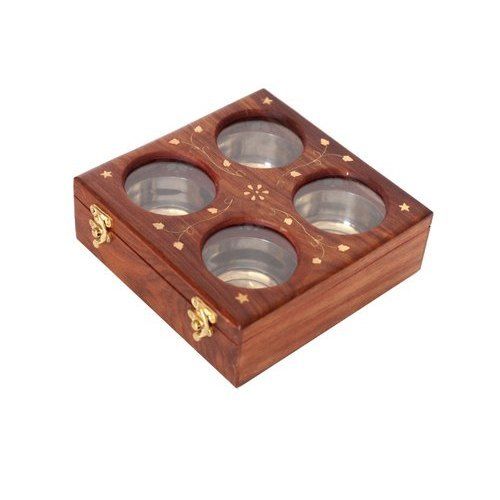 Brown Designer Wooden Spice Box