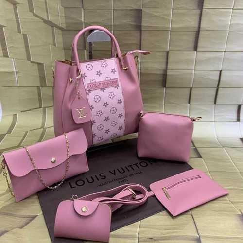 Light Pink Lv Combo Leather Handbag For Ladies