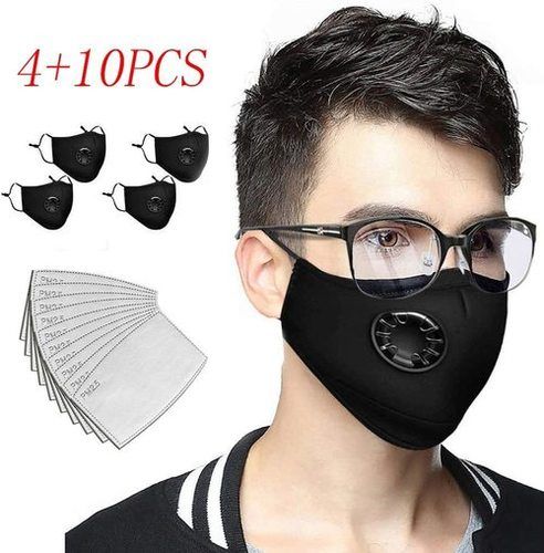 Black Reusable Face Bandanas With Breathing Valve