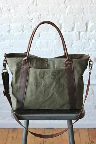 Green Loop Handle Vintage Canvas Bag