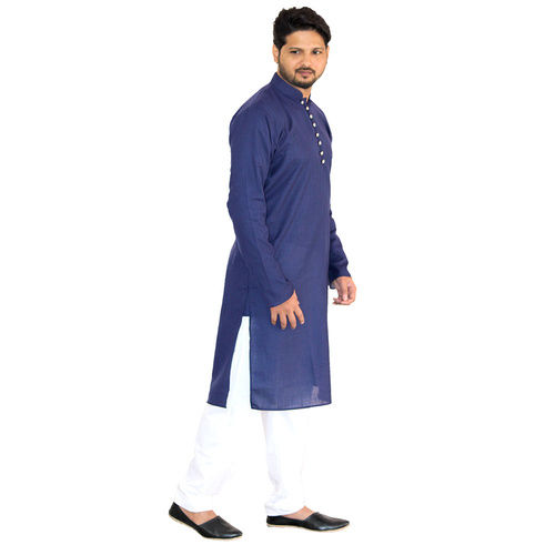 Blue Cotton Kurta Pajama Length: Full Sleeve Inch (In)