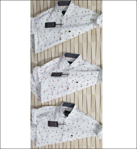 Red Mens Printed Linen Casual Wear Shirt