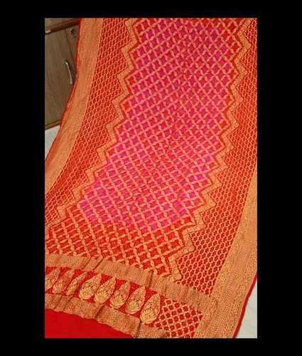 Red & Pink Shaded Chiffon Handloom Bandhej Pure Dupatta