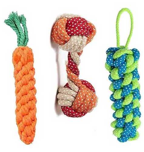 Multicolour Cotton And Pp Pet Braided Toys