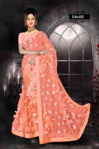 Party Wear Net Fabric Laser Work Saree