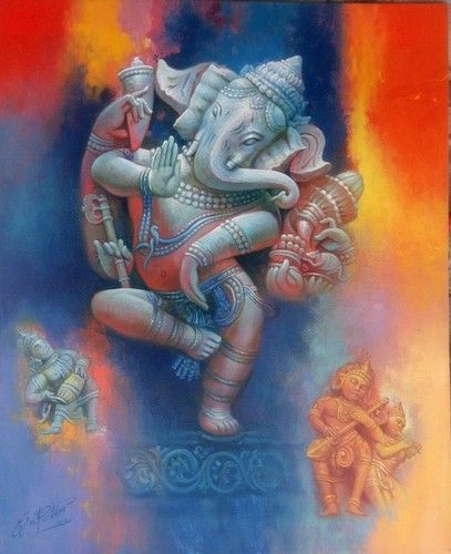 Hand Painting Dancing Ganesha Size: Various Sizes Are Available