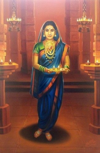 Indian Lady In The Temple Painting Size: Various Sizes Are Available