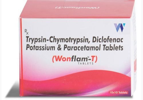 Wonflam T Tablets Ingredients: Trypsin Chymotrypsin 50000 Ar + Diclofenac Potassium Bp 50 Mg. + Paracetamol Ip 325 Mg.