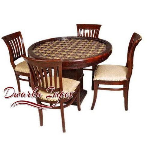 Brown Round 4 Seater Diniing Table Set (Metal Fitting With Glass Top)