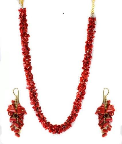 Red Stone Uncut Chip Necklace Set
