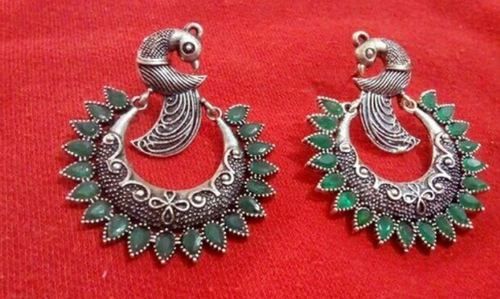 Peacock Oxidized Brass Earring Set