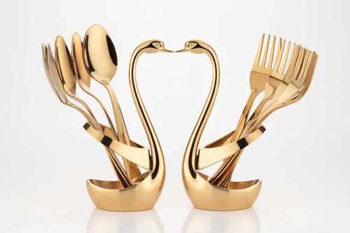 Gold Design Spoon And Fog Stand Steel Cutlery Set