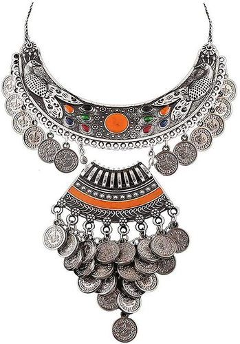 Meenakari Work Boho Coin Cladded Choker Necklace Set