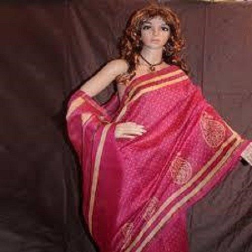 Multicolor Ladies Chanderi Silk Bagru Printed Saree