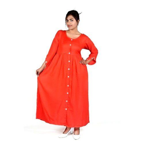 Ladies Plain Front Button Rayon Kurti