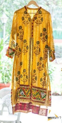 Breathable Yellow Colored Ladies Cotton Kurti