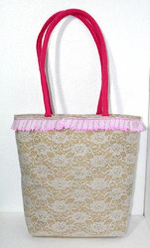 Multicolor Designer Jute Bag With Frill