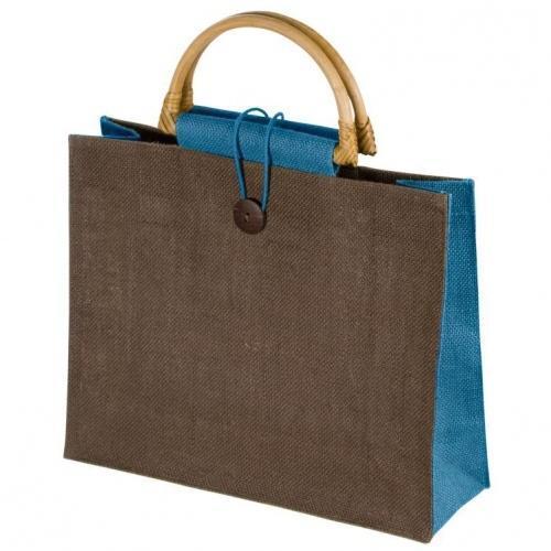 Multicolor Wooden Handle Jute Carry Bag