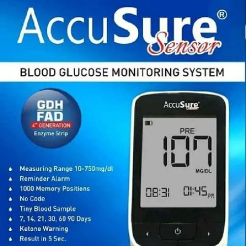 White Accusure Sensor Mtr Blood Glucose Monitoring System