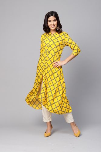 Yellow Pure Cotton Ladies Kurti