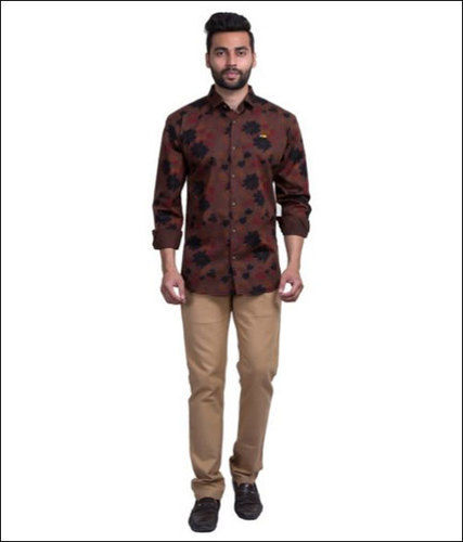 Mens Brown Printed Shirt