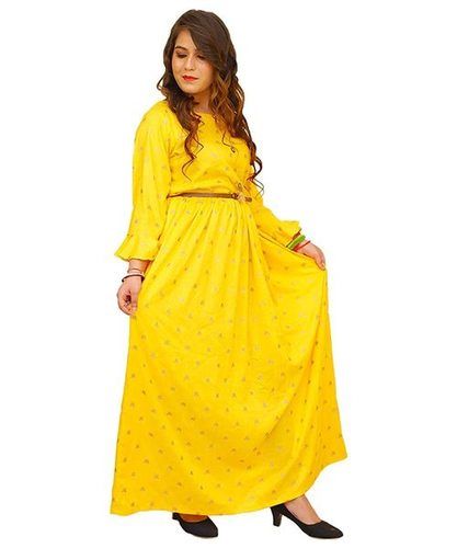 Indian Women Rayon Yellow Designer Gown Free Size