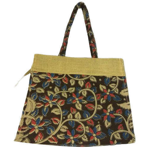 Multicolor Zip Closure Printed Jute Shopping Bag