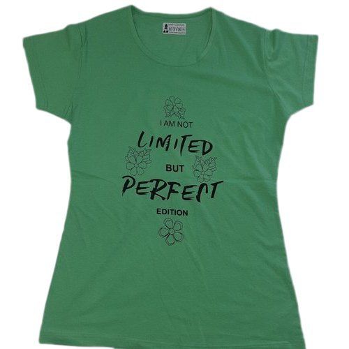 Ladies Green Printed Casual Wear T-Shirt