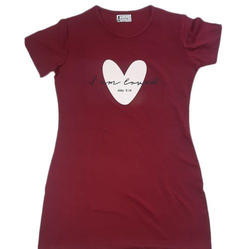 Red Ladies Maroon Long Cotton T Shirt