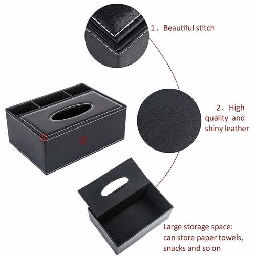 Black Plain Leather Tissue Box