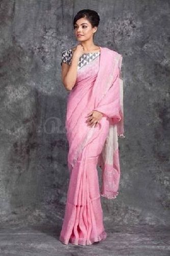 Various Colors Are Avaialble Plain Pattern Linen Saree