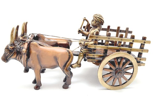 Brass Handcrafted Bullock Cart - Crafted Decorative Art | Rust Proof, Gold Finish, Modern Indian Style