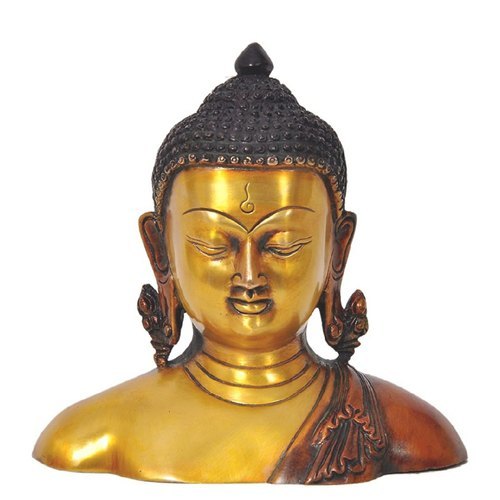 Brass Buddha Idol - 8x10 Inches | Golden Gold Plated, Handmade, Rust Proof