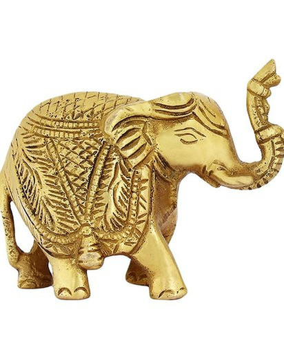 Brass Elephant Figurine - 3 Inch Tall Golden Rust Proof Finish | Crafted for Modern Indian Interior Decor