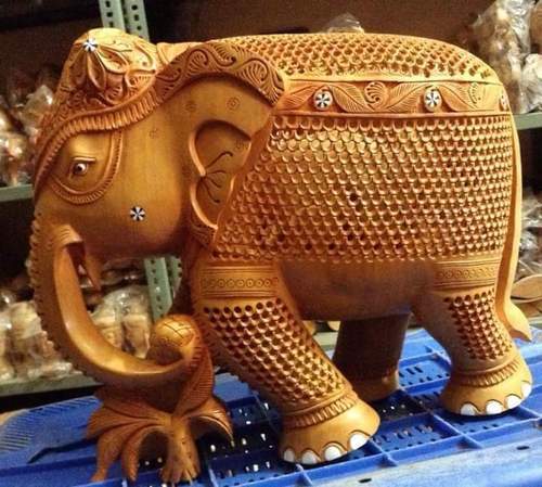 Wood Wooden Jali Elephant 12Inch