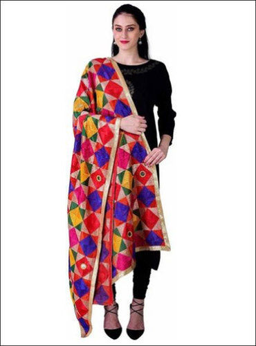 Multicolor Ladies Mirror Work Printed Dupatta