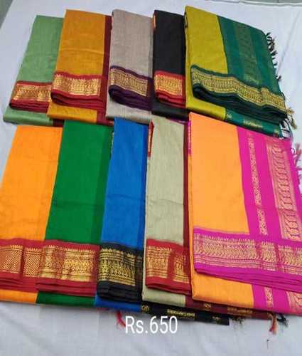 Women's kalyani cotton Saree With Zari Border and Blouse Piece