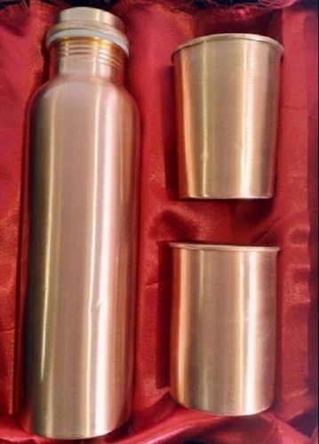 Satin Finish Copper Water Bottle With Glass Set