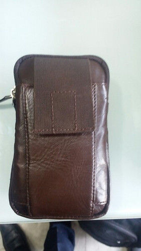 Brown Zip Closure Leather Mobile Pouch