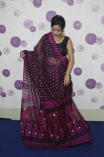 Black Cotton Silk Dhakai Saree