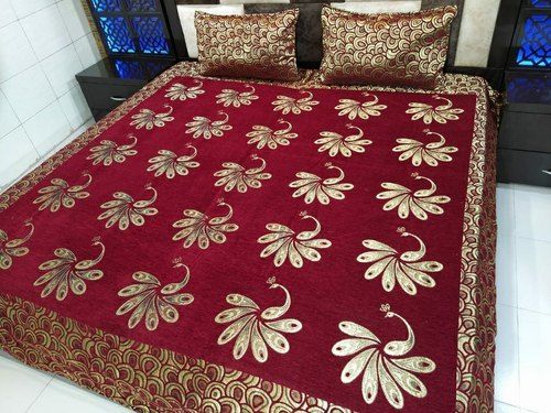 Maroon Embroidered Double Bed Sheet