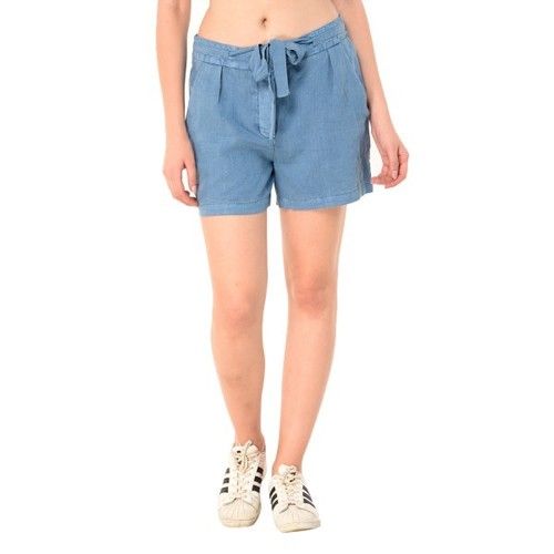 Various Colors Are Available Linen Blue Shorts For Women