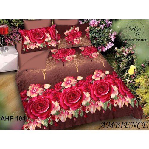 Brown And Red Poly Cotton Rose Printed Bed Sheet