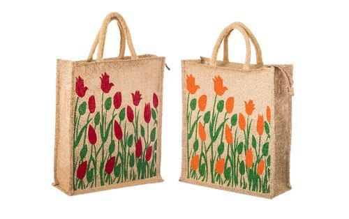 Floral Printed Jute Shopping Bag