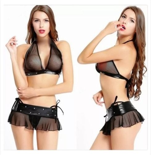 Womens Black Woman Fishnet Lingerie Set Size: All