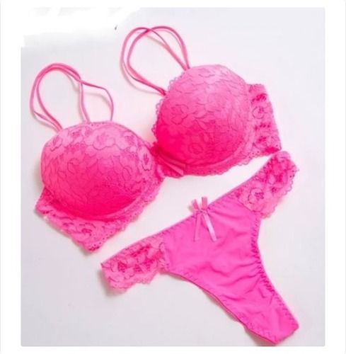 Pink Velvet Bra And Panties Set, Lingerie