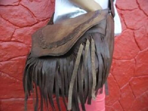 Brown Handmade Leather Fringe Bag