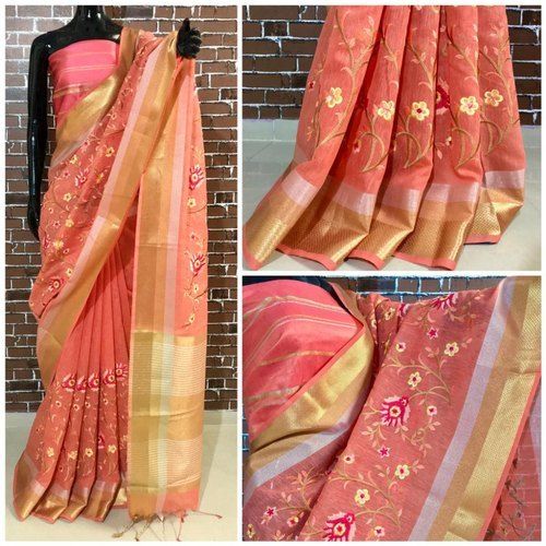 Ladies Embroidery Linen Saree