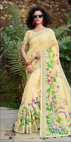 Ladies Linen Printed Formal Wear Saree