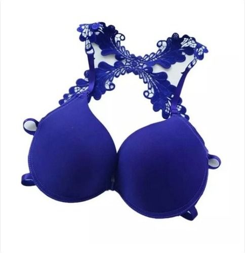 Padded Womens Push Up Front Closure Racerback Blue Bra at Best